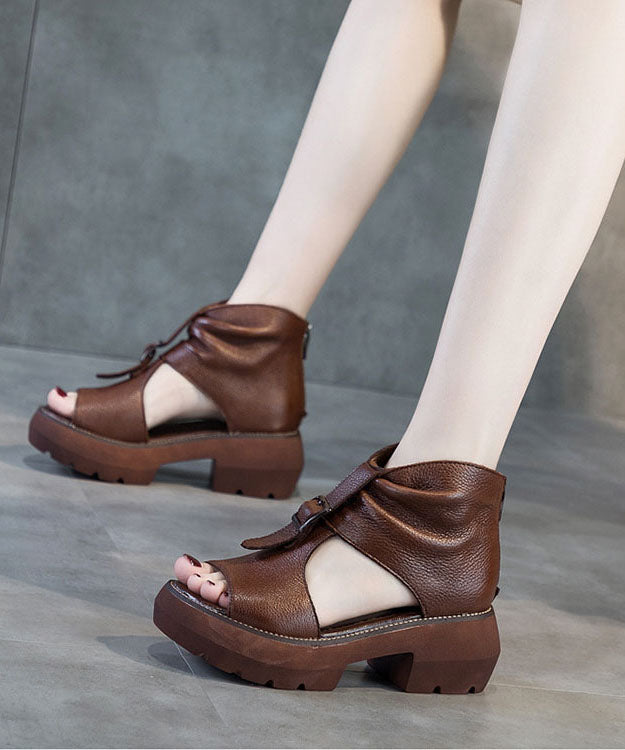 Brown Cowhide Platform Wedge Sandals