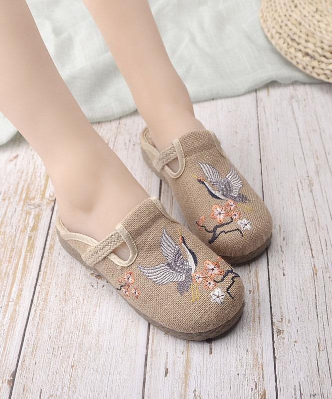 Khaki Embroidered Linen Casual Shoes