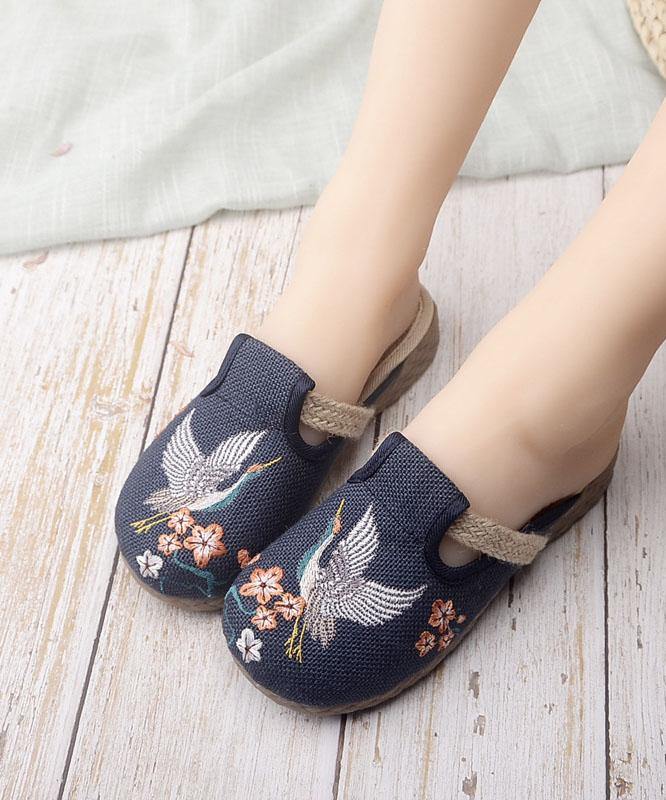 Khaki Embroidered Linen Casual Shoes