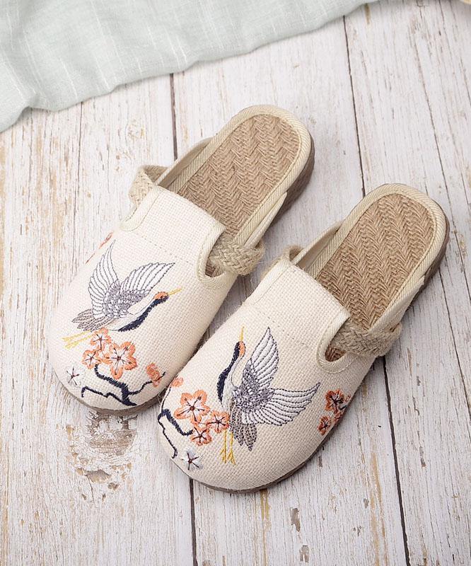 Khaki Embroidered Linen Casual Shoes