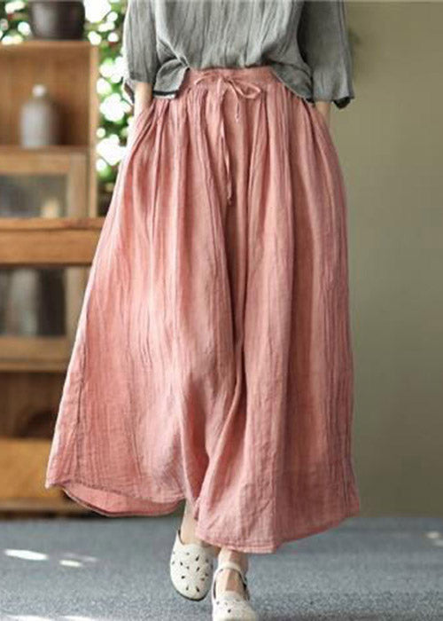 Pink Tie-Waist Crinkle Linen Skirt