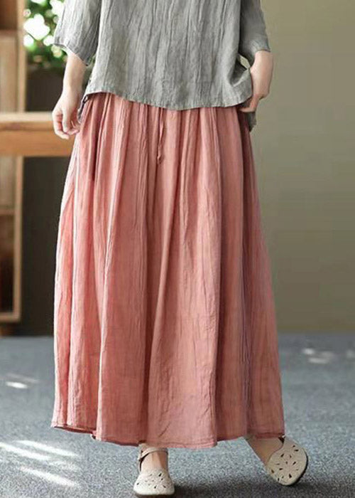 Pink Tie-Waist Crinkle Linen Skirt