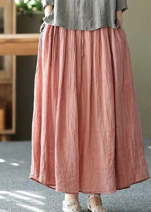 Pink Tie-Waist Crinkle Linen Skirt