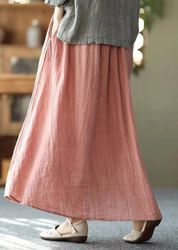 Pink Tie-Waist Crinkle Linen Skirt