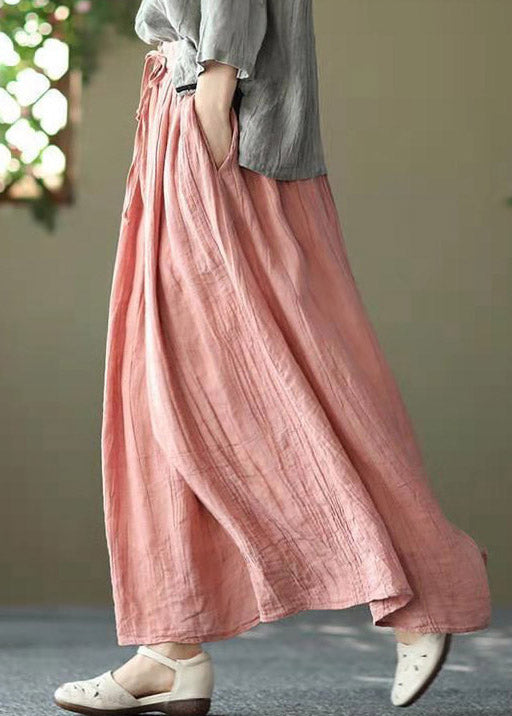 Pink Tie-Waist Crinkle Linen Skirt