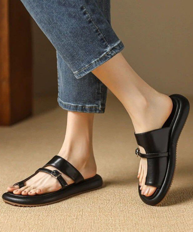Black Hollow Flip Flop Slide Sandals