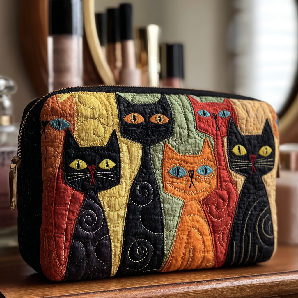 Decorative Cat | Quilted Makeup Bag