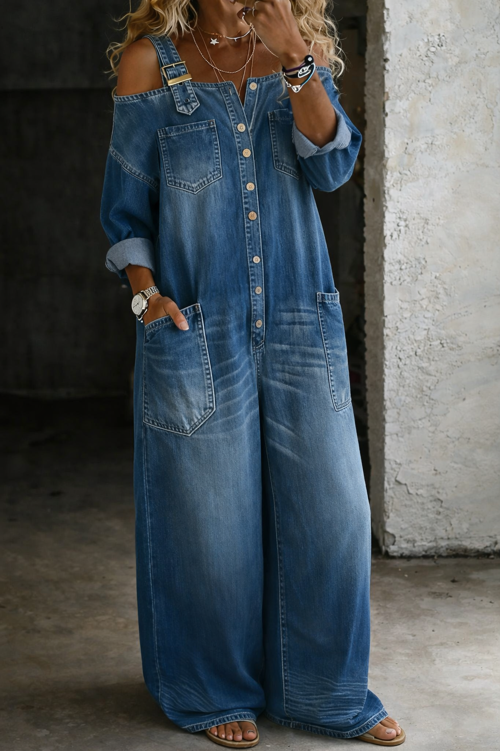 Sophia | Denim Jumpsuit with Off-Shoulder Straps — Jarah Melbourne