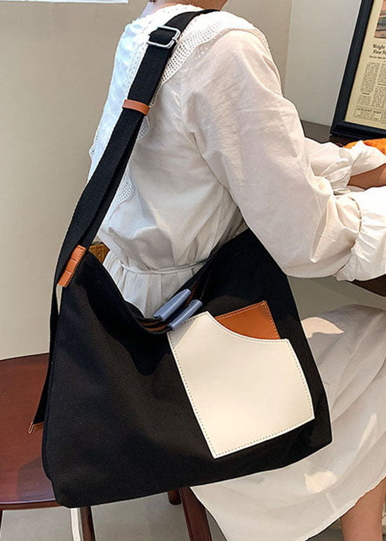 Chic Black Solid Canvas Handbag
