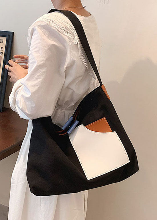 Chic Black Solid Canvas Handbag