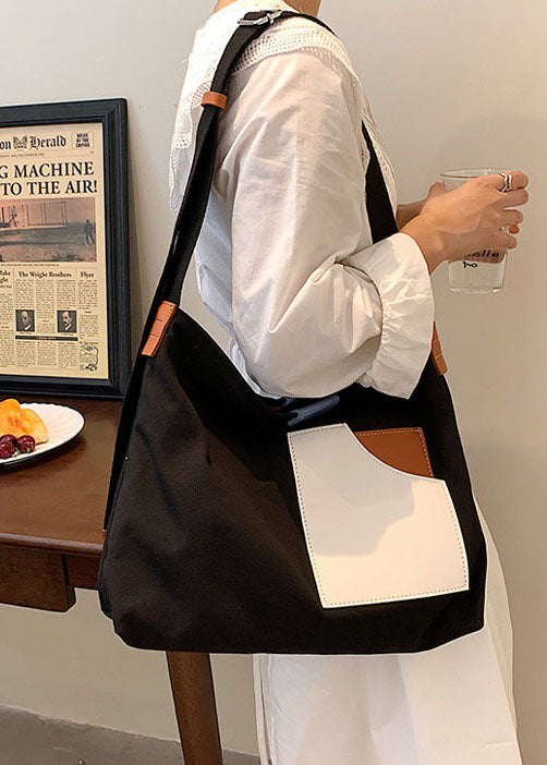 Chic Black Solid Canvas Handbag