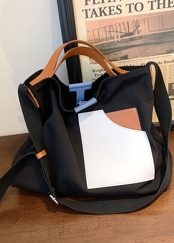 Chic Black Solid Canvas Handbag