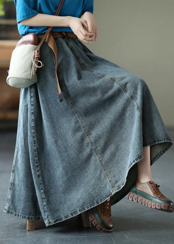 Chic Blue Retro Patchwork A-Line Summer Denim Skirts