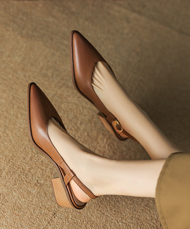Brown Cowhide Chunky Pointed Toe Sandals