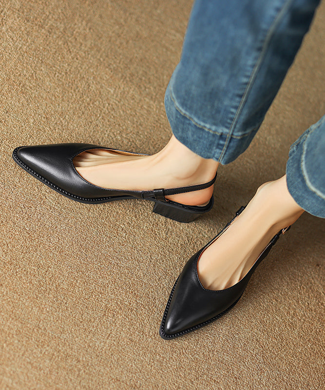Brown Cowhide Chunky Pointed Toe Sandals