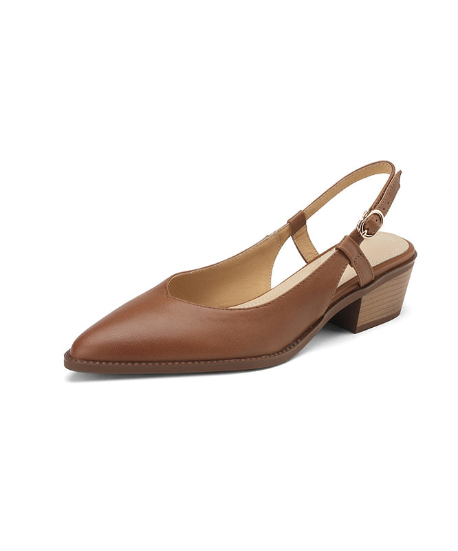Brown Cowhide Chunky Pointed Toe Sandals
