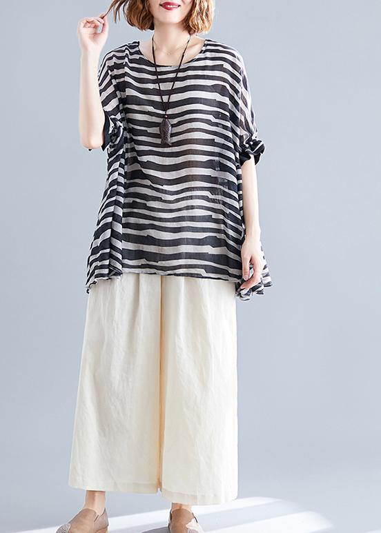 Black Striped Batwing O-Neck Shirt