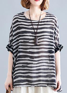 Black Striped Batwing O-Neck Shirt