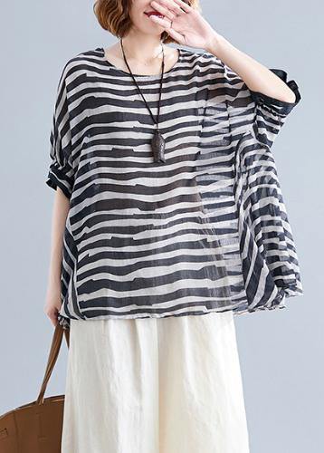 Black Striped Batwing O-Neck Shirt