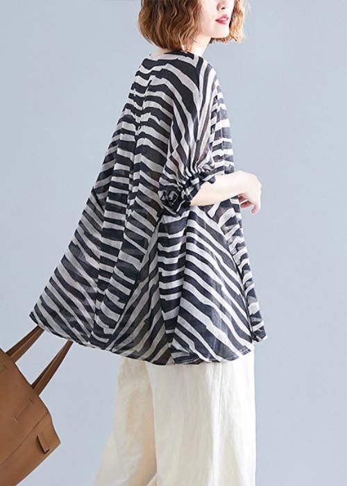 Black Striped Batwing O-Neck Shirt