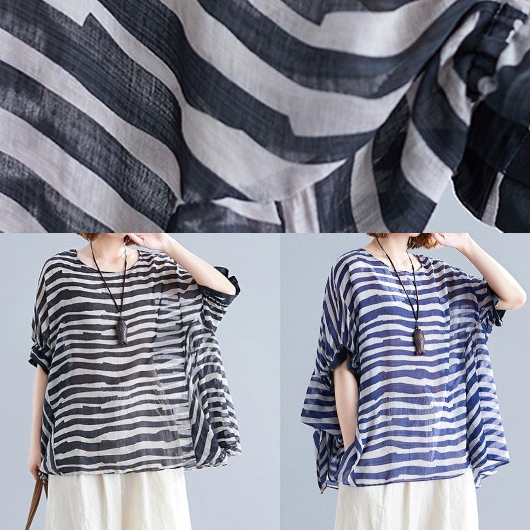 Black Striped Batwing O-Neck Shirt