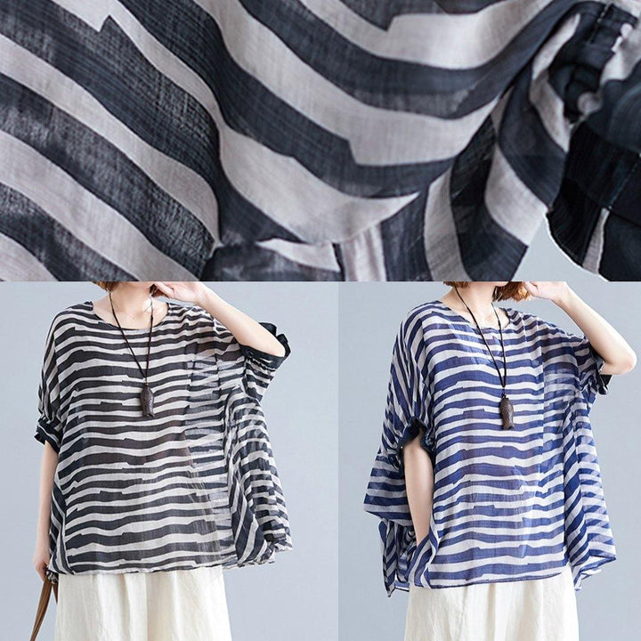 Black Striped Batwing O-Neck Shirt