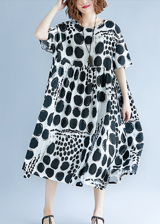 Black Polka Dot Wide Hem Cotton Dress