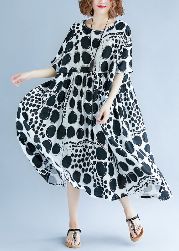 Black Polka Dot Wide Hem Cotton Dress