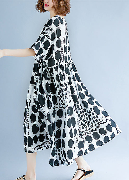 Black Polka Dot Wide Hem Cotton Dress
