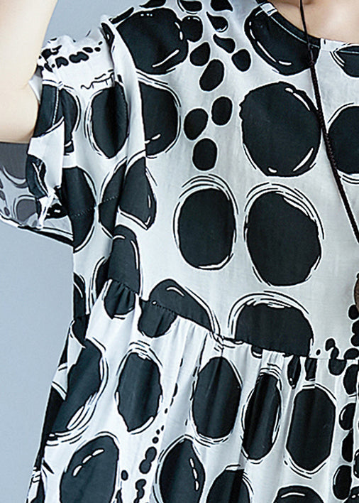 Black Polka Dot Wide Hem Cotton Dress