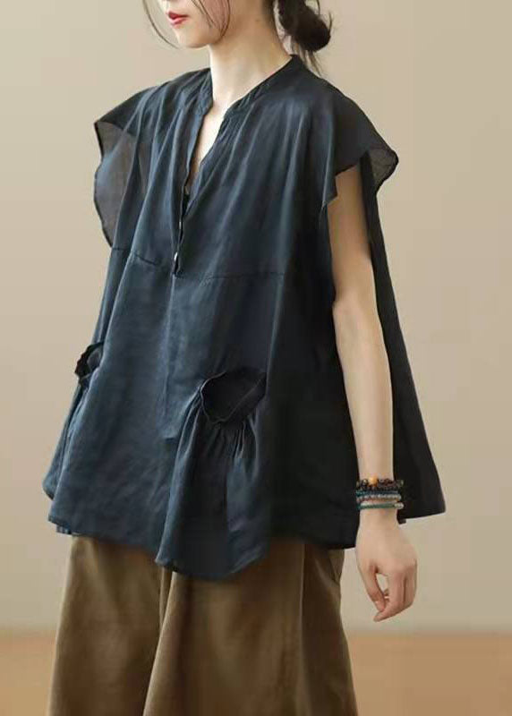 Grey V-Neck Patchwork Autumn Shirt