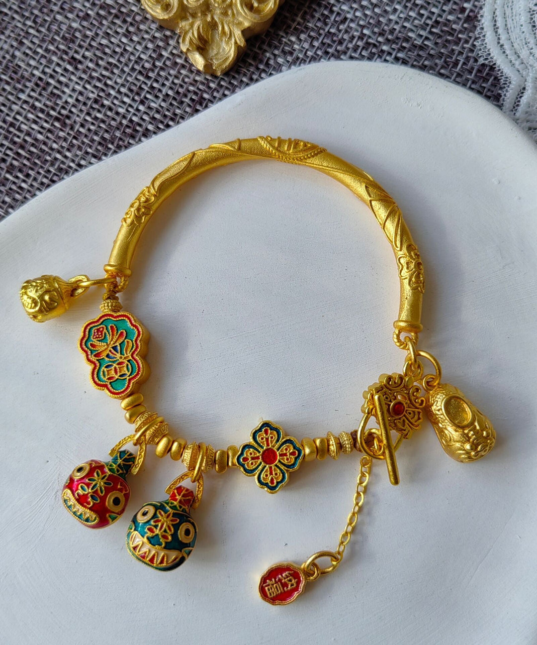 Antique Gold Beast Enamel Bracelet