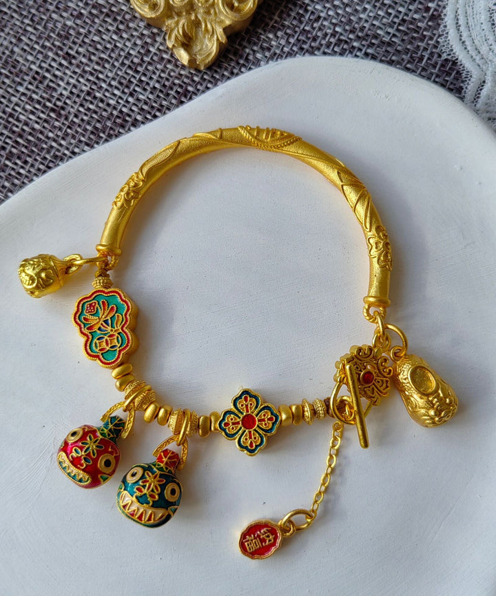 Antique Gold Beast Enamel Bracelet