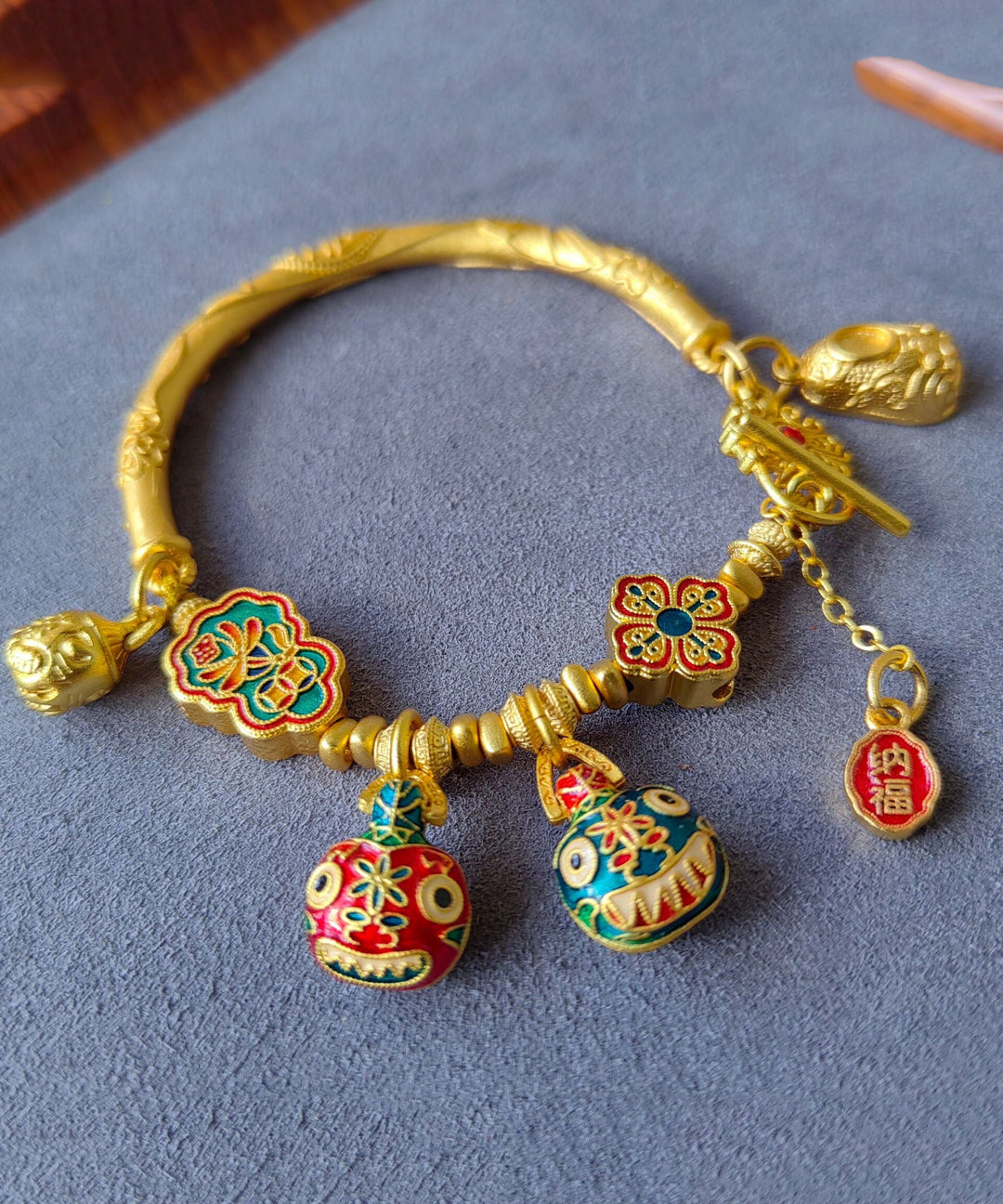 Antique Gold Beast Enamel Bracelet