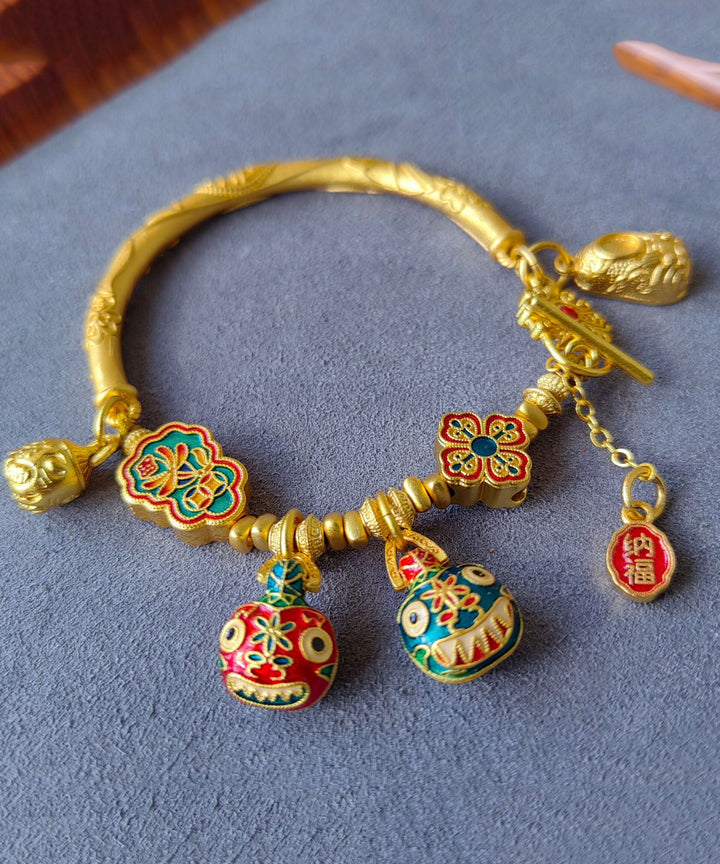 Antique Gold Beast Enamel Bracelet