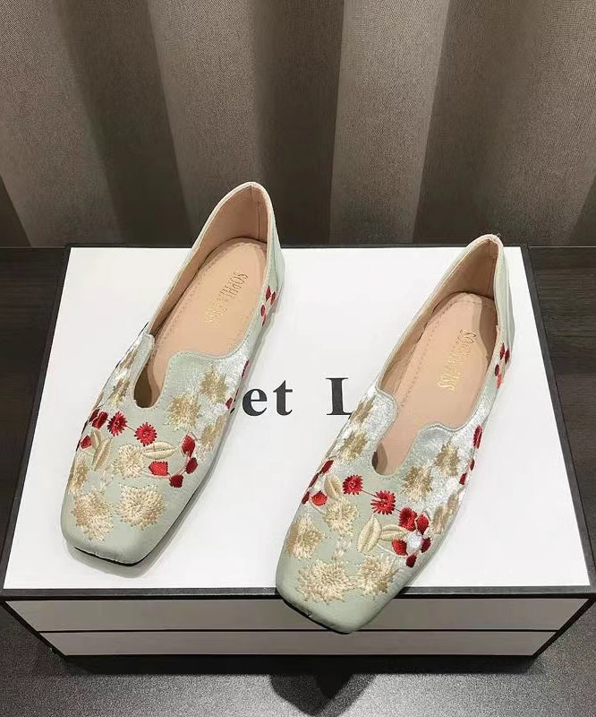 Green Embroidery Penny Loafers