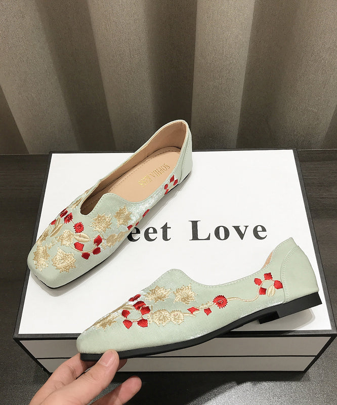 Green Embroidery Penny Loafers