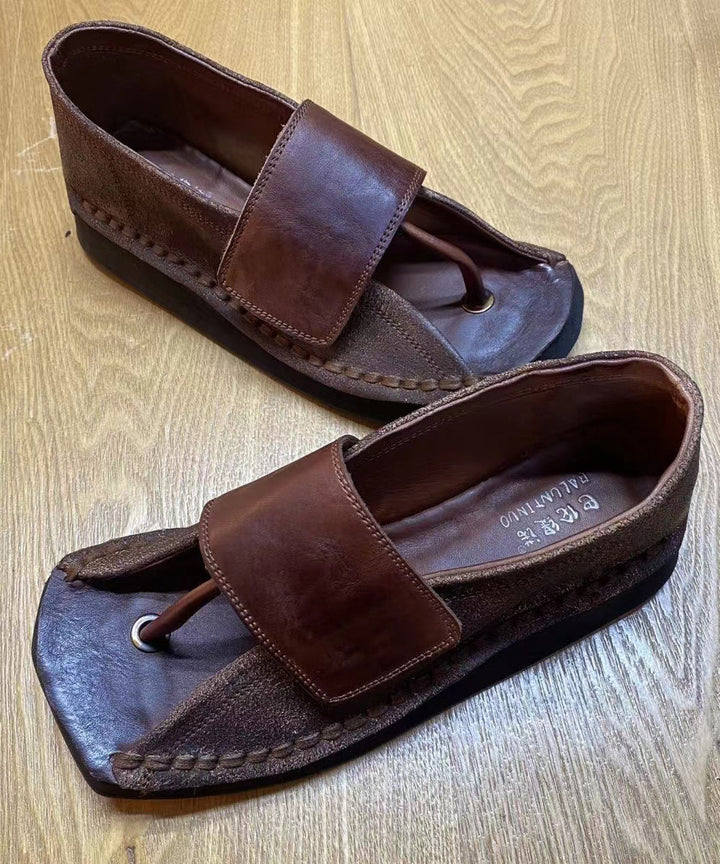 Chocolate Cowhide Wedge Flip Flops