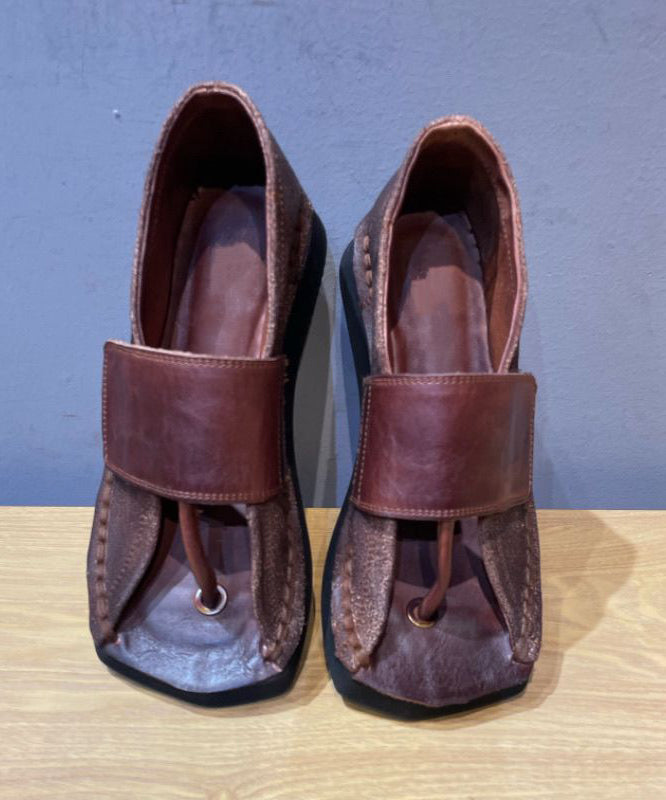Chocolate Cowhide Wedge Flip Flops