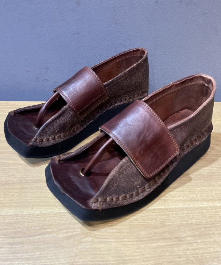 Chocolate Cowhide Wedge Flip Flops