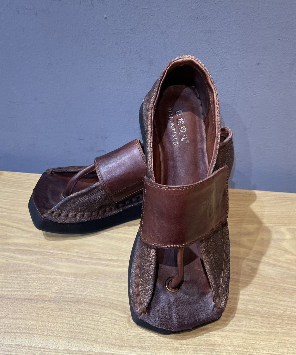 Chocolate Cowhide Wedge Flip Flops