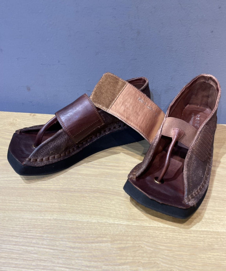 Chocolate Cowhide Wedge Flip Flops
