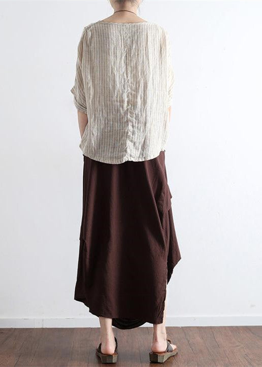 Chocolate Side-Drawstring Asymmetrical Linen Skirt