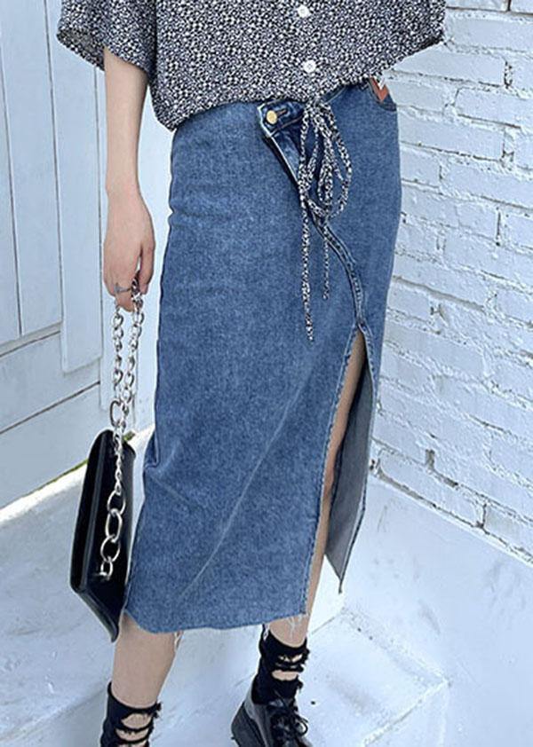 Classic Blue Asymmetric Casual Denim Summer Skirt