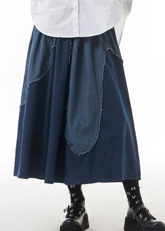 Elegant Blue Elastic Waist Patchwork Denim Skirts Spring