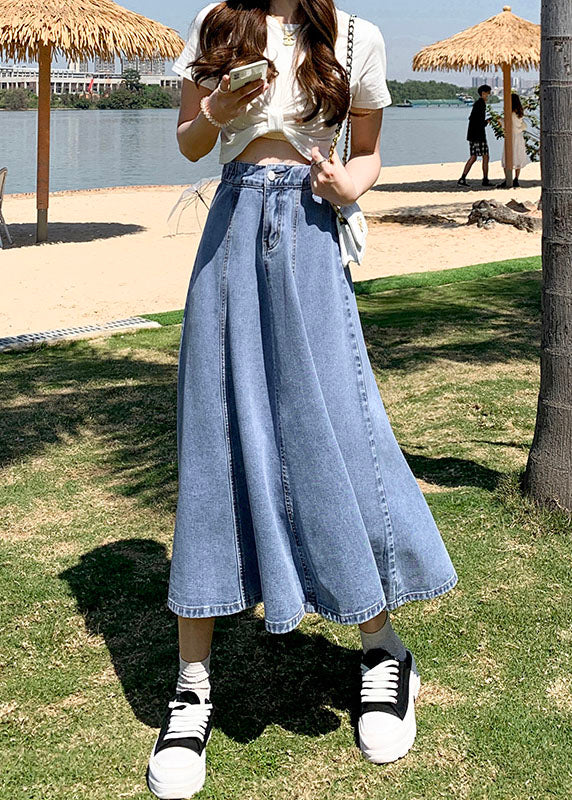 Light Blue High Waist Button Denim Skirt