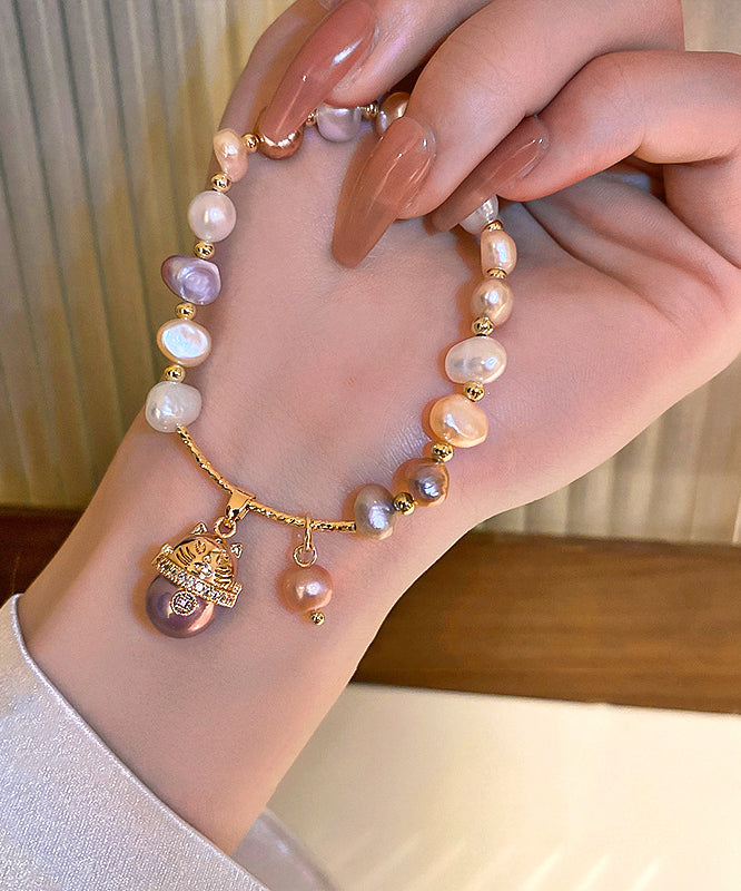 Gold Zircon Pearl Lucky Cat Bracelet