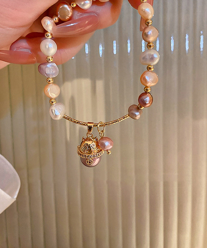 Gold Zircon Pearl Lucky Cat Bracelet