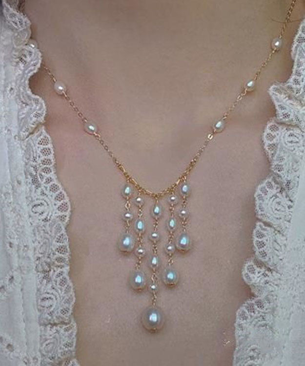Gold Overgild Pearl Tassel Necklace