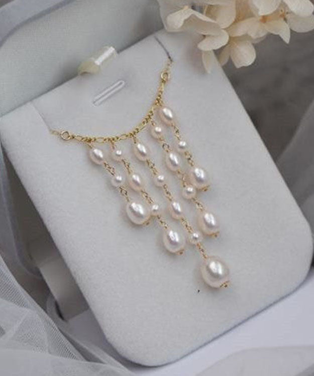 Gold Overgild Pearl Tassel Necklace